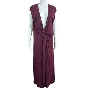 FP Beach Maxi Dress Sz S Swim Cover Up Deep V Twist Boho Festival Coastal Maroon